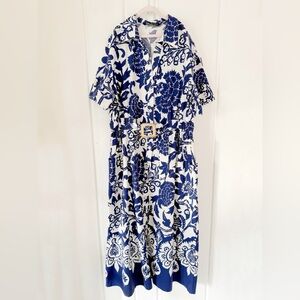 Zara Blue and White Patterned Dress w/ Belt size XL